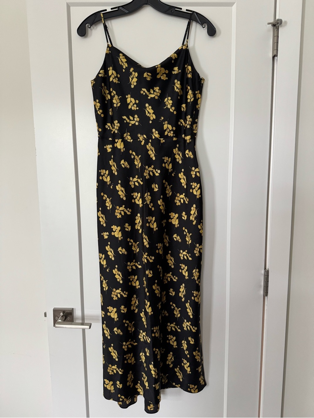 Vince Black Maxi Slip Dress with Yellow Floral Print